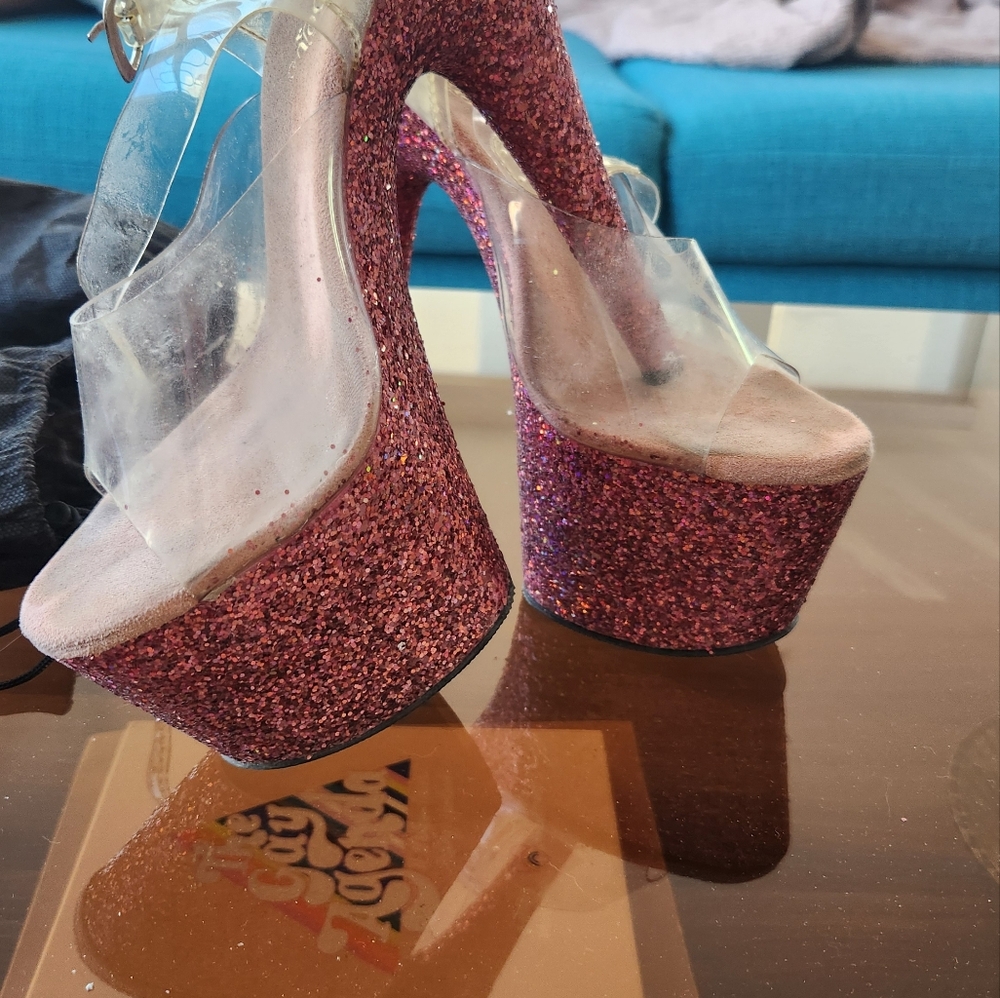 Pink Glitter Pole Dancing 7in Heels